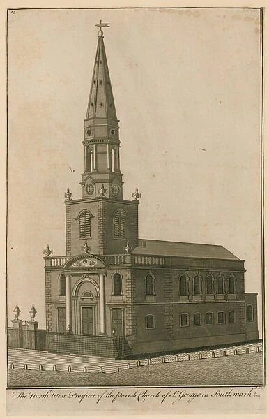 The north west prospect of the parish church of St George in Southwark, London (engraving)