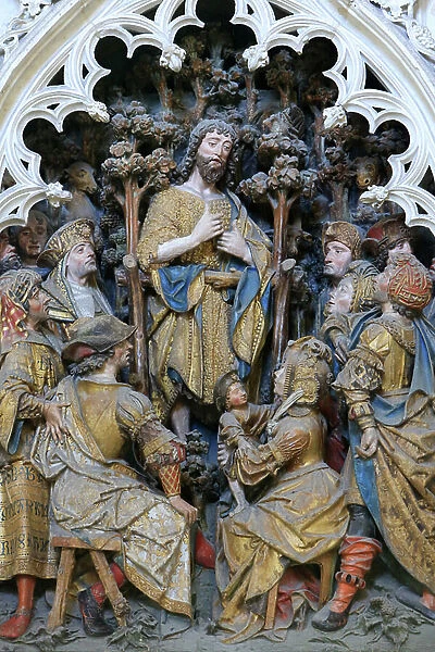 Northern fence of the choir. Life Scene of St. John the Baptist. High relief of the northern end (1531). Amiens Cathedral, Amiens, France