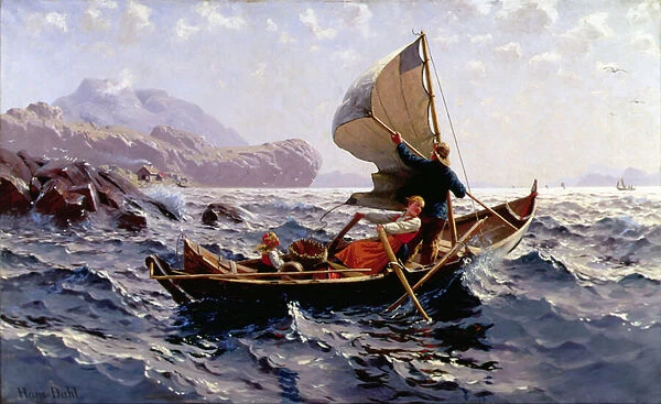 A Norwegian Fishing Boat, Near Bergen (oil on canvas)