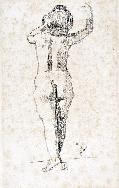 Nu de dos - Artwork by Felix Vallotton (1865-1925), mine de plomb sur papier (28x18 cm), debut 20th century - Musee de l hospice Saint Roch, Issoudun - Mandatory mention