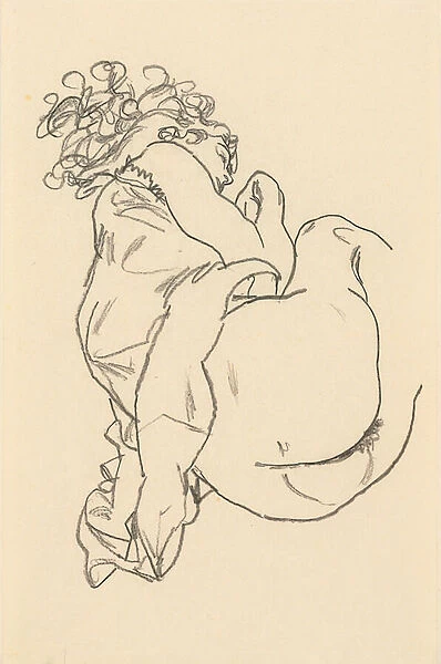 Nude Lying Down; Liegende, 1917 (black crayon on paper)