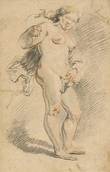 Nude woman standing (coloured chalks on paper)