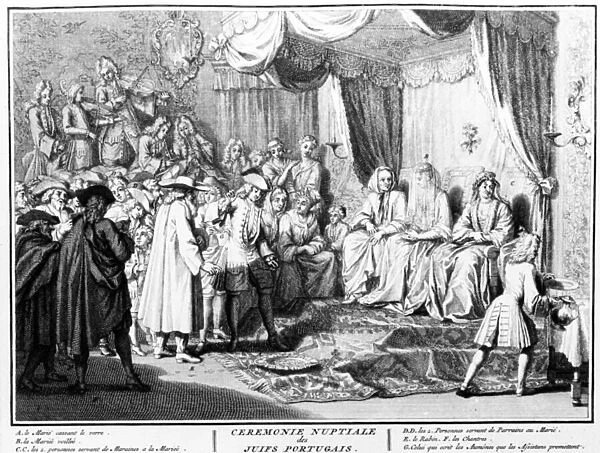 Nuptial ceremony of Portuguese Jews in Amsterdam, 1723 (engraving)