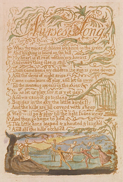 Nurse's Song, plate 22 from Songs of Innocence, 1789 (relief etching with w / c)