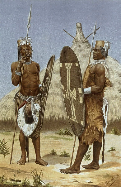Nyam-nyam warriors, from The History of Mankind, Vol. III, by Prof. Friedrich Ratzel
