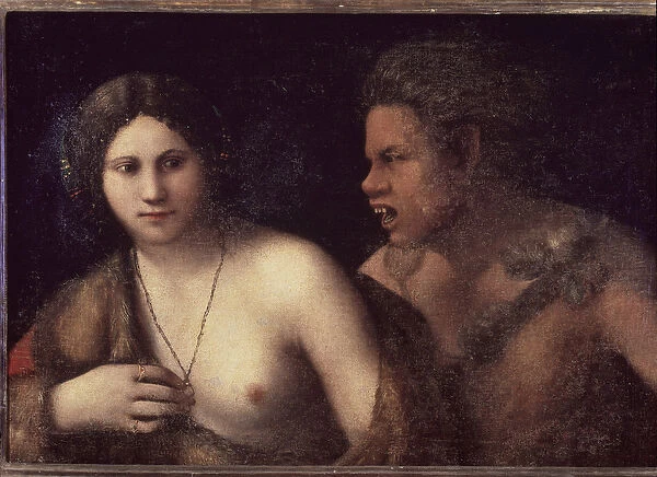 Nymph and satyr - painting, 16th century