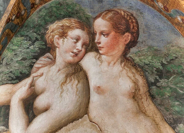 Two nymphs attending at the Dianas bath, from the Room of Diana and Actaeon, detail of 2384753, 1524