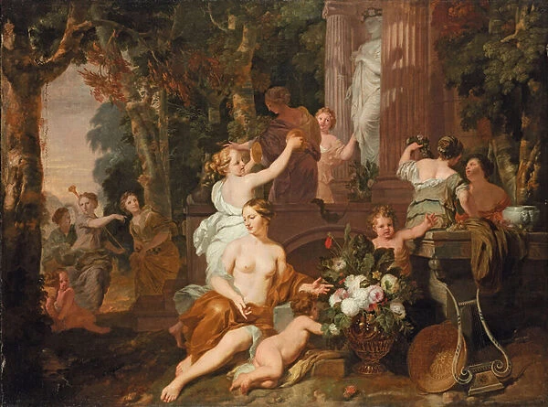 Nymphs and Bacchantes paying homage at the temple of Flora (oil on canvas)