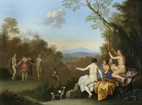 Nymphs Dancing and Making Music by a Pool on a Wooded Hilltop with the Apulian Shepherd
