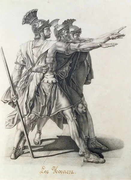 The Oath of the Horatii, detail of the Horatii (pencil)