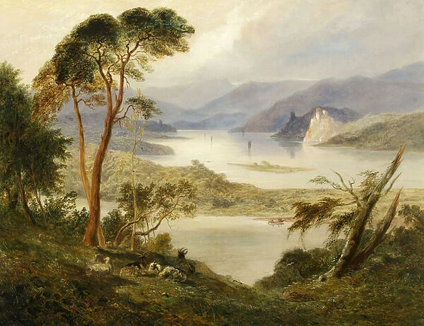 Oberwesel with Schonburg Castle, on the Rhine, 1840 (oil on canvas)