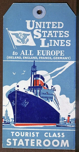 Ocean liner in a port. Luggage tag for the United States Lines, c.1930 (illustration)