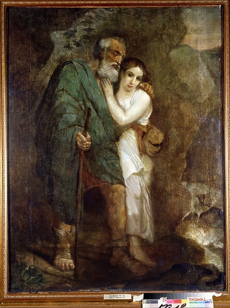 'Oedipe et Antigone'La jeune fille aide son vieux pere aveugle a marcher. Peinture de Karl Pavlovich Briullov (Brioullov) (1799-1852) 1821 State Art Museum, Tyumen