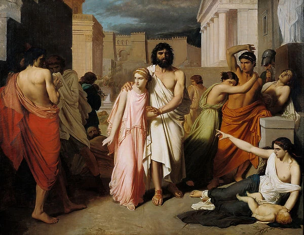 Oedipus and Antigone or The Plague of Thebes (oil on canvas)