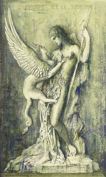 Oedipus and the Sphinx; Oedipe et le Sphinx, (black chalk, pen and ink)