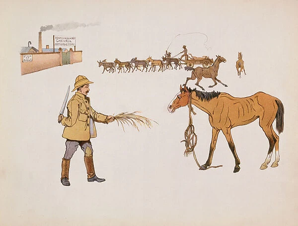 Off to the Chevril Factory, from The Leaguer of Ladysmith, 1900 (colour litho)