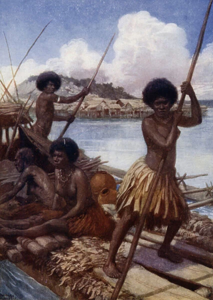 Off to Market, British New Guinea (colour litho)