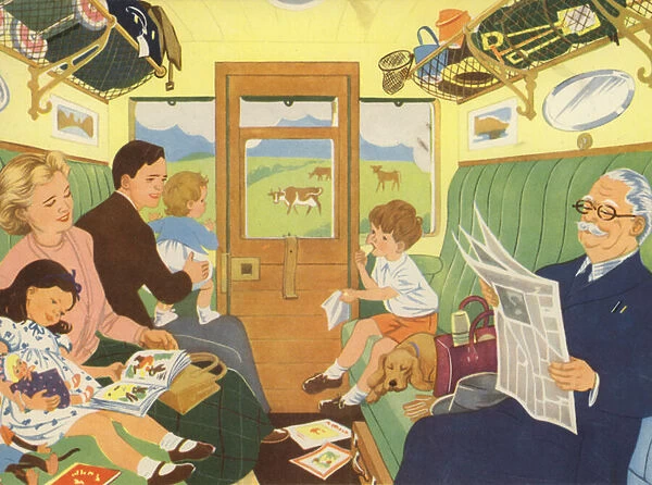 Off in the train (colour litho)