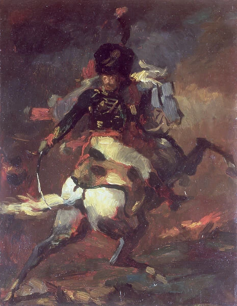 Officer of the Chasseurs charging on horseback (panel)