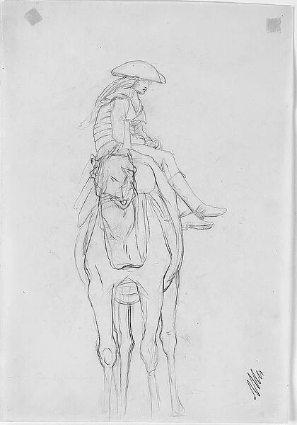 An officer riding a camel (lead on paper)