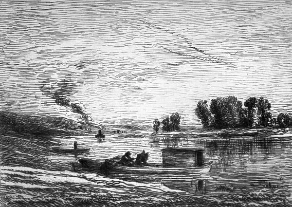 The Oise River at Conflans-Sainte-Honorine in France (engraving)