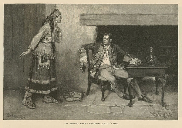 The Ojibway maiden disclosing Pontiacs plot (engraving)