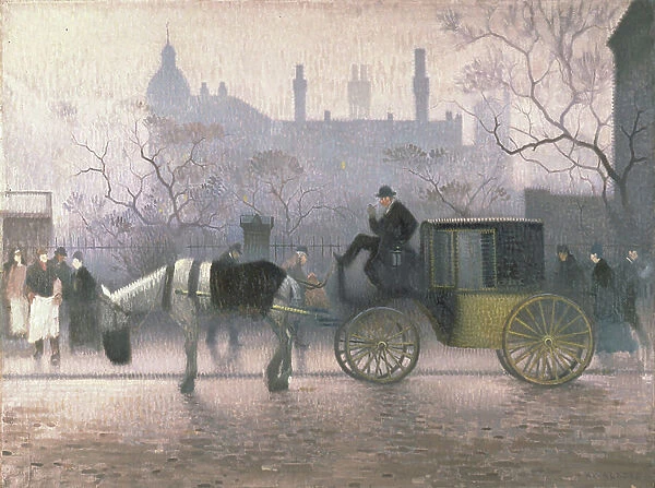 Old Cab at All Saints, Manchester, 1911 (oil on canvas)
