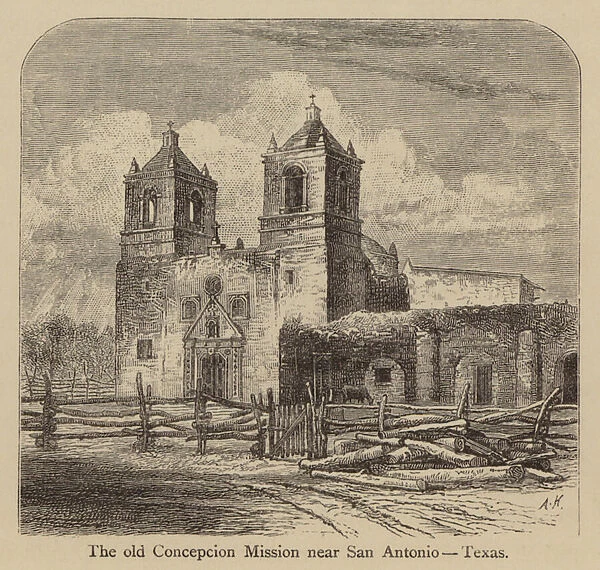 The old Concepcion Mission near San Antonio, Texas (engraving)
