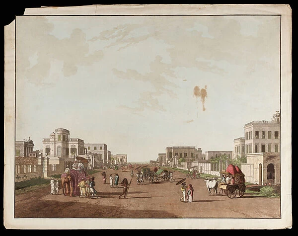 Old Court House Street Looking South from the Views of Calcutta, 1788 (aquatint