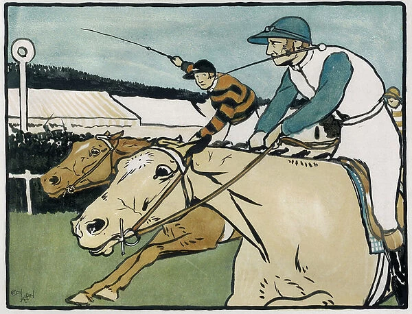 Old English Sports and Games: Racing, 1901 (colour litho)