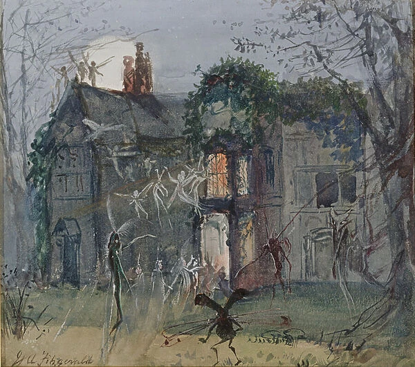 The Old Hall, Fairies by the Moonlight (w  /  c on paper)
