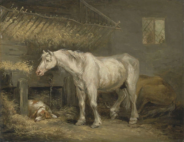 Old horses with a dog in a stable, c. 1791 (oil on panel)