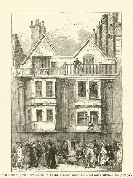 Old Houses (still standing) in Fleet Street, near St Dunstans Church (engraving)