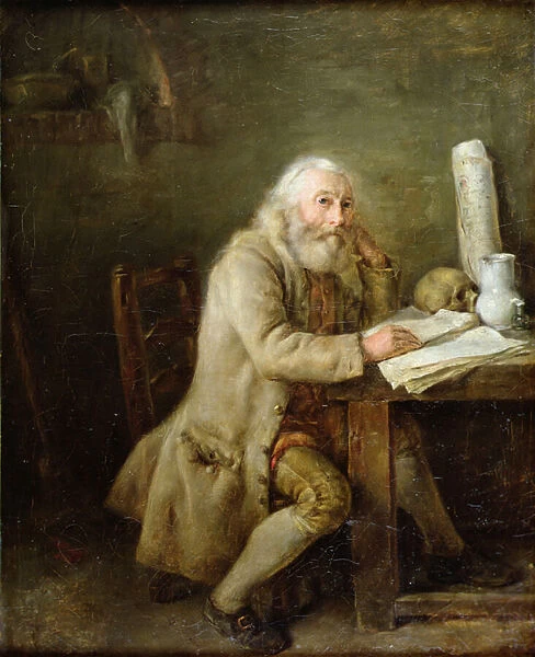 Old Man Reading a Manuscript (oil on canvas)