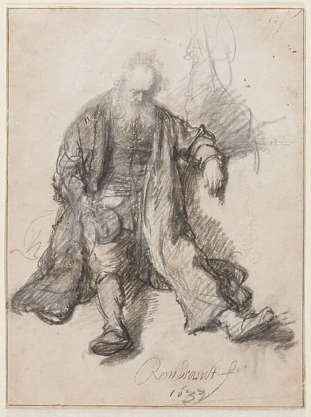 Old Man Seated (The Drunken Lot?), c.1630-33 (pen, chalk & ink on paper)