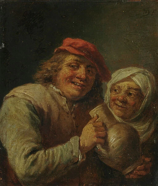 Old Man and Woman, 1700s (oil on wood)