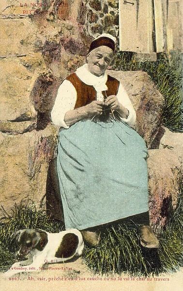 Old woman knitting (colour photo)