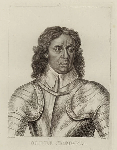 Oliver Cromwell, Parliamentarian general in the English Civil War and Lord Protector of the Commonwealth (engraving)