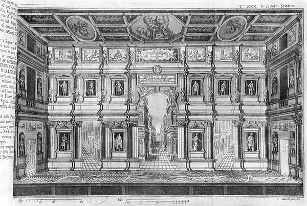 The Olympic Theatre at Vicenza, designed by Andrea Palladio (1508-80) (engraving