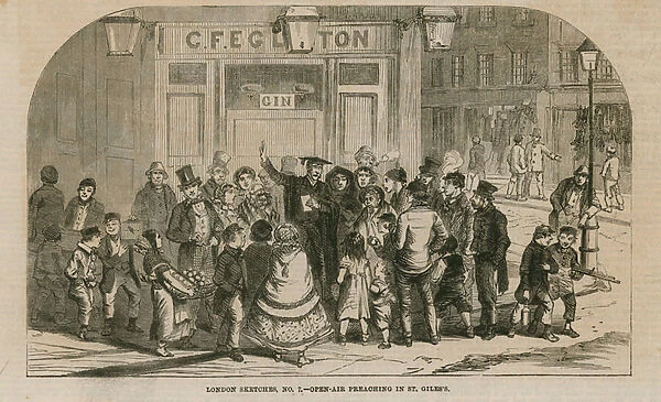 Open-air preaching in St Giles s, London (engraving)