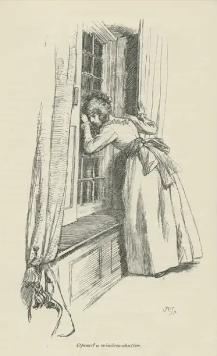 Framed Print : Opened a window-shutter, 1896 (engraving)