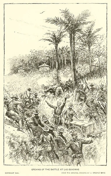 Opening of the Battle at Las Guasimas (litho)