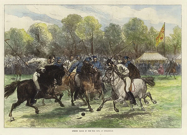 Opening Match of the Polo Club at Hurlingham (coloured engraving)