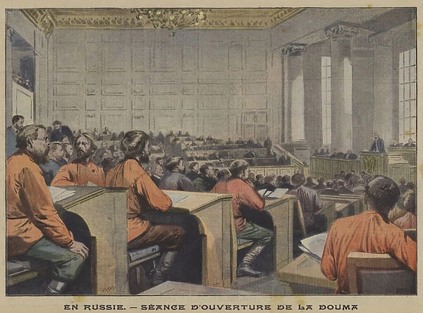 Opening session of the Russian State Duma in the Taurida Palace, St Petersburg (colour litho)