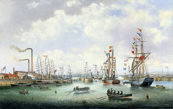 The Opening of Tyne Dock, 1859 (oil on canvas)