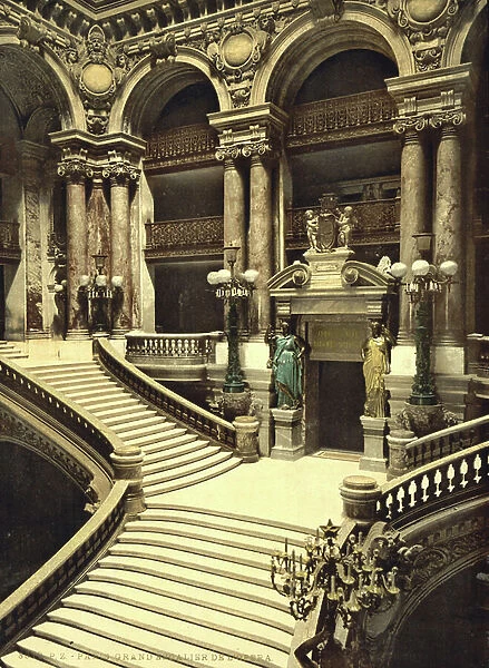 The Opera House, the grand staircase, Paris, France, c.1890-1900