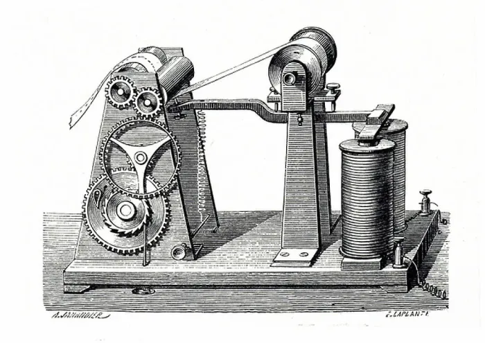 Framed Print : An operator receiving a message on a Morse telegraph