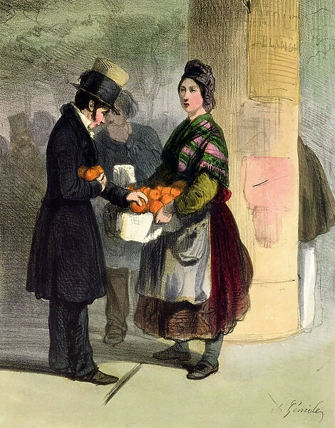 The Orange Seller, from Les Femmes de Paris, 1841-42 (colour litho)