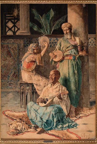 Three Oriental Music Players (tempera on paper)