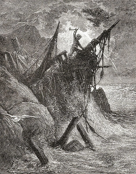 After an original work by Gustave Dore for the book The Toilers of the Sea by Victor Hugo. From Life and Reminiscences of Gustave Dore, published 1885